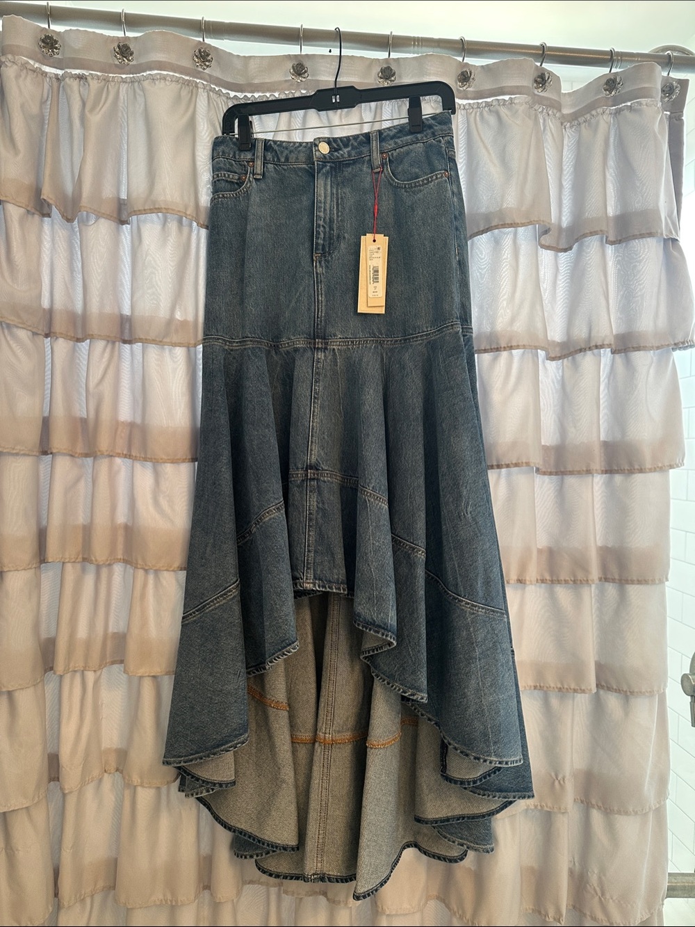 Alice + Olivia Indigo Denim High-Low Maxi Skirt